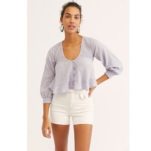 Free People Waiting on Summer Smocked Crop Top Lilac Lavender Purple Festival - Picture 1 of 13